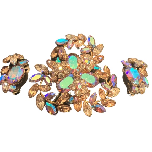 Vintage Signed  SHERMAN AB crystal Brooch & Clip on Earrings Matching SET - Picture 8 of 8